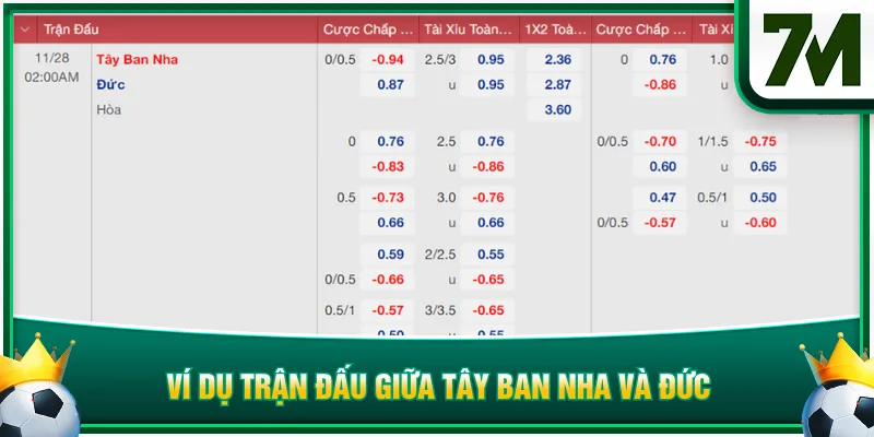 Ví dụ kèo tại trận đấu giữa Tây Ban Nha và Đức